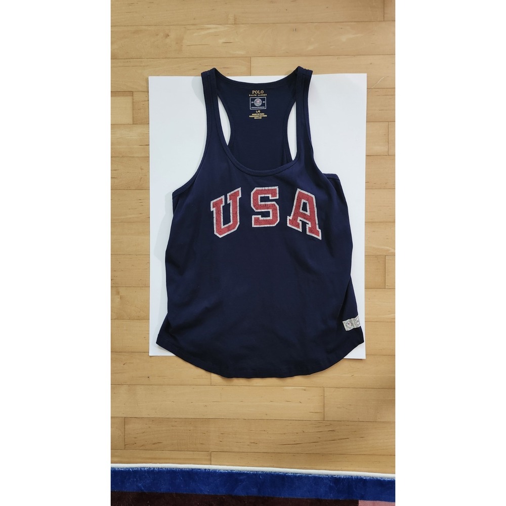 2016 USA Olympics Polo Ralph Lauren Blue Racerback Scoop Neck Tank Top L/G